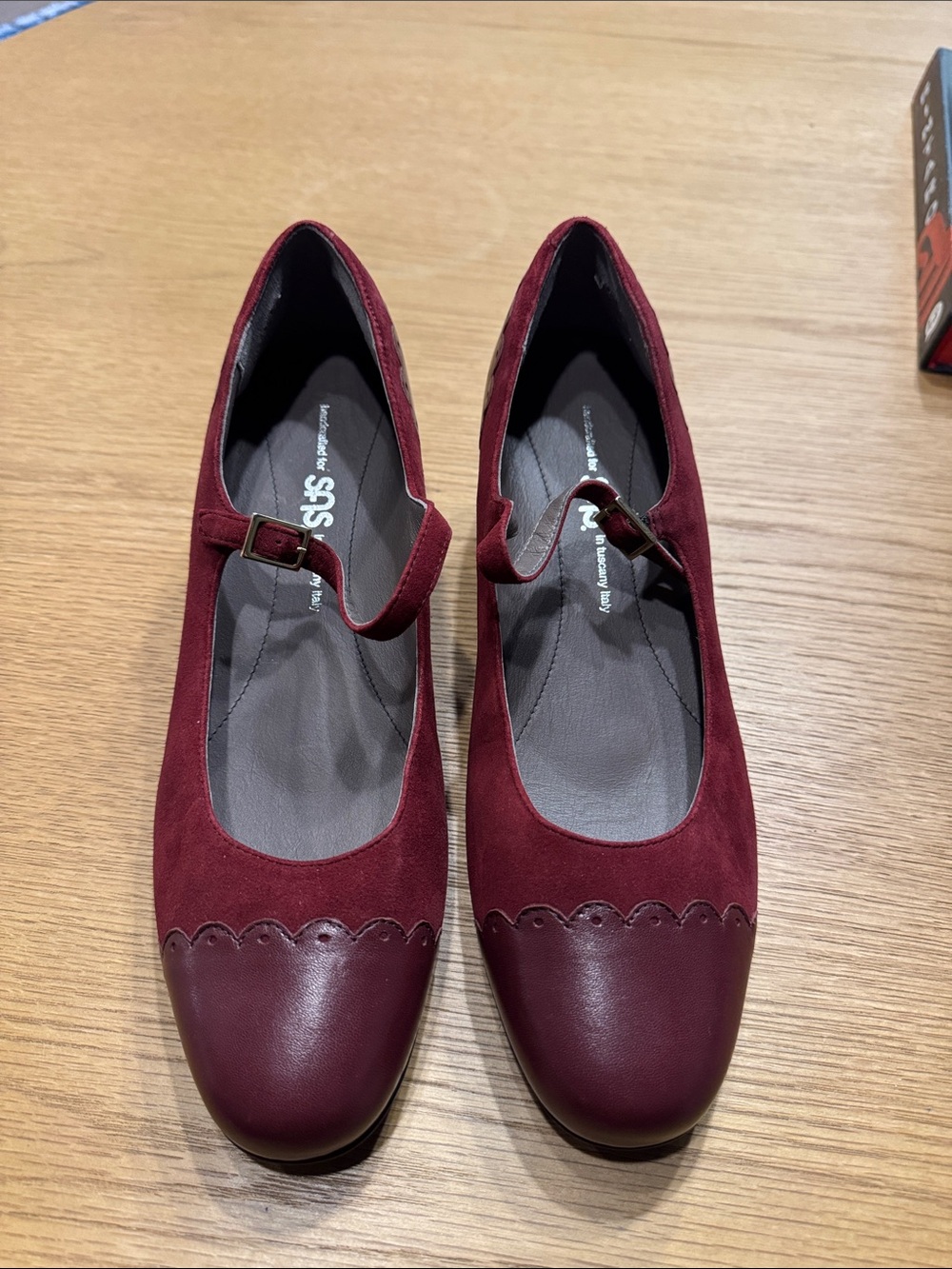 SAS Burgundy Mary Jane Low Heel Pumps - Picture 2 of 9